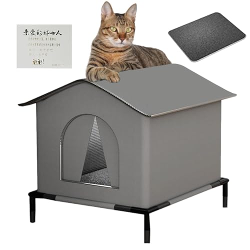 Vexorium 猫 ハウス 屋外 冬用 防水 保温 ? マット付き 底上げ設計の断熱キャットハウス ペットテント 野良猫 犬 うさぎ対応 庭 ベランダ ガーデン 防寒 耐候,グレー,Small