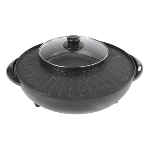 2 in 1 Electric Grill Pan and Hot Pot, Round Version Fondue Grill Combo, Smokeless Grill Pan, Electric Fondue Pan Frying Cooking, Portable Grill Indoor BBQ Party Gathering