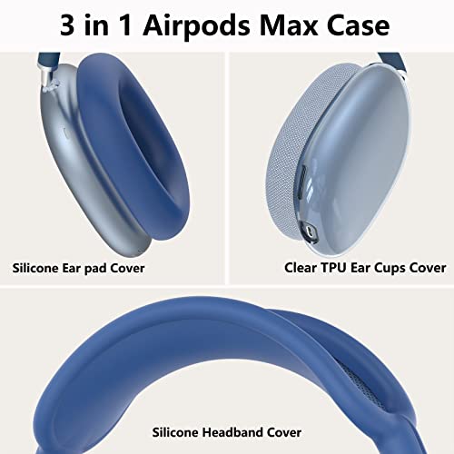 Image of Silicone Case Cover for AirPods Max 2 / AirPods Max Headphones (Blue) | Clear Soft TPU Ear Cups Cover /Ear Pad Case Cover /Headband Cover for AirPods Max,Transparent Accessories for Apple AirPods Max