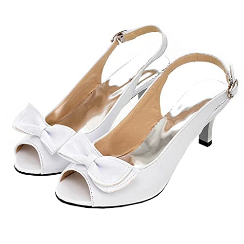BEAUPAS Women's Peep Toe Slingback Kitten Heel Patent Pumps with Bow Buckle Cute Shoes3