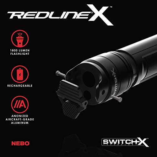 Nebo Redline-X Rechargeable Waterproof Flashlight: 1800 Lumen, 4X Zoom, Switch-X Technology; Patented Paddle Switching Mechanism To Operate The Power Mode And Instant Activation For Turbo And Strobe #TOP5