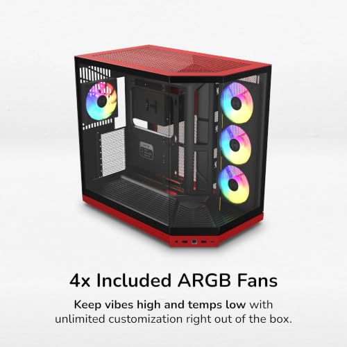 Image of HYTE Y50 RGB Essential Aesthetic Gaming PC Case - 4 aRGB Fans (1x 120mm + 1x 360mm Reverse) - Dual Chamber ATX Desktop Chassis - Rear Connect Motherboard Compatible - Black Cherry (Red)