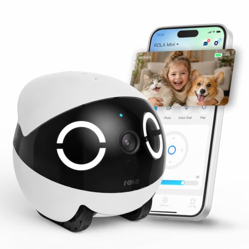 DustBot Mini Pet Camera Robot - Enabot EBO ROLA 2K HD Indoor Movable Camera with 5000mAh Battery Two-Way Talk Night Vision Motion Detection One-Touch Call for Pet Monitoring & Family Companion