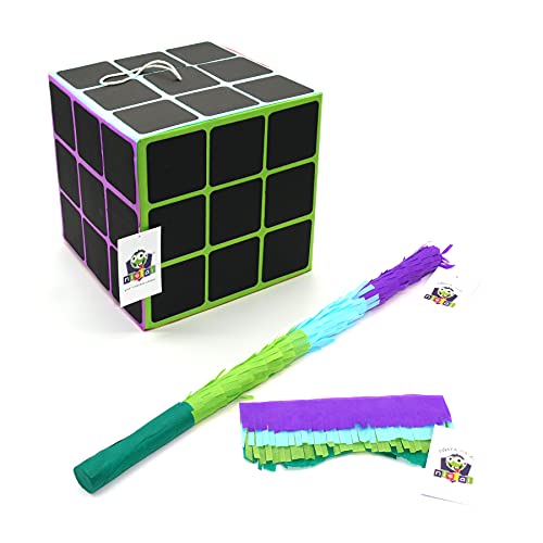 Nislai® Piñata Cubo magico SET | Ideal para la Fiesta de pixel mine craft | Regalo piñata | piñata de cumpleaños | Fiestas Infantiles | Incl. Palo y Antifaz | tamaño Aprox. 44x23x20 cm Cover