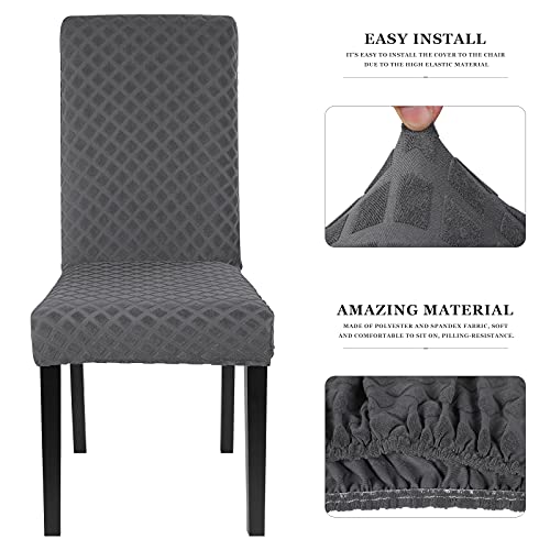 Searchi Dining Room Chair Covers Set Of 4, Stretch Jacquard Parsons Chair Slipcovers Super Fit Removable Washable Kitchen Chair Protector Cover For Dining Room, Hotel, Ceremony (Silver Grey) #TOP1