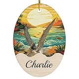 Personalized Pet Name Ornament - Pterodactyl Christmas Ornament White Oval Ceramic - Tropical Beach Sunset Portrait Custom Gifts for Pterodactyl Lovers