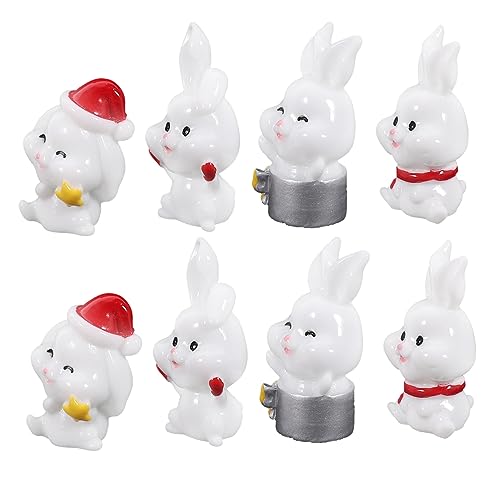 Lurrose 8個雪景ウサギ置物 ミニチュア動物像 ガーデンデコレーション用