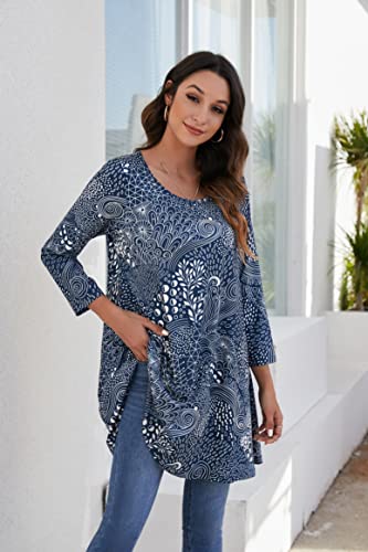 ENMAIN Womens Tunic Tops 3/4 Sleeve Plus Size Loose Fit Tunics Dressy Casual Paisley Floral Swing Flare Top for Leggings3
