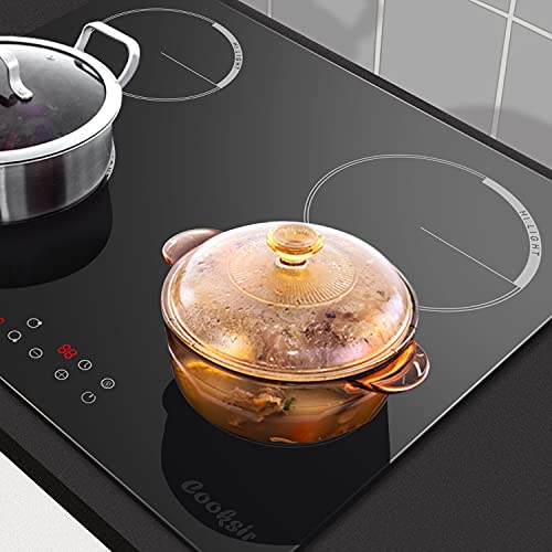 Electric Cooktop 24 Inch, Cooksir Drop-In Electric Stove Top With 4 Burners 220-240V, Sensor Touch Control, Vitro Ceramic Glass, Timer, Kids Lock, 9 Heating Level, Hard Wired, No Plug #TOP4