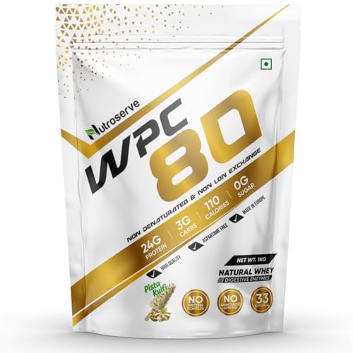 Image of WPC 80 Whey Protein Concentrate Powder | 24g Protein, 3g Carbs, 0g Sugar, Natural Whey with Digestive Enzymes | Pista Kulfi Flavor | 1kg