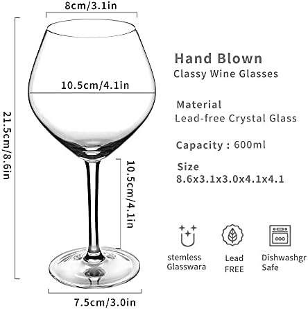 Amisglass Gin Glass Set of 6, 100% Lead-Free Crystal Balloon Drinking Glasses for Gin Tonic and Cocktail, Perfect Home Bar Addition - 600ml