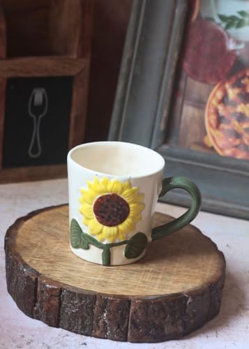 Image of WEAVING HOMES Sunflower Bliss Ceramic Mug for Office, Stylish Tea Cup for Woman, Modern Coffee Mug for Travel (250 Ml)