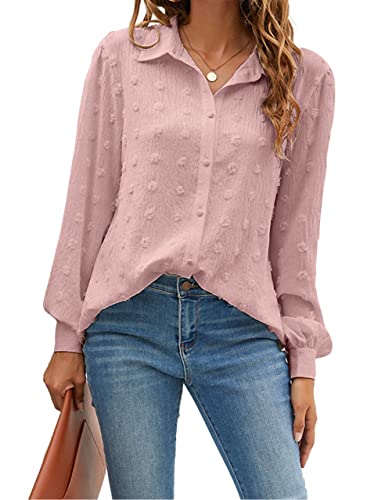 Blooming Jelly Womens Button Down Shirts White Long Sleeve Collared Business Casual Tops Work Blouses(Xl,Pink) #TOP24