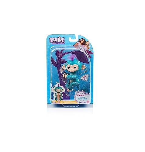 Fingerlings Glitter Monkey - Quincy - Teal Glitter - Interactive Baby Pet - By WowWee (Amazon Exclusive)