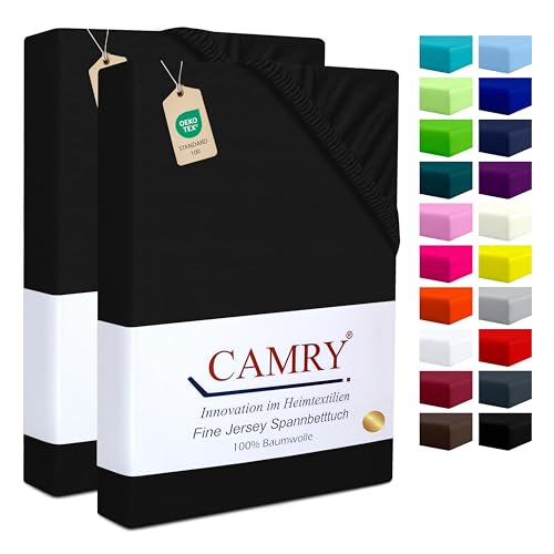 Camry Spannbettlaken 2er-Set 90x200cm - 100x200cm Schwarz Baumwolle Jersey Spannbetttuch Oeko-Tex – Ansicht 1