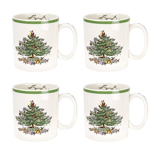 Spode Christmas Tree Collection Tasse, 4er-Set, 266 ml Fassungsvermögen, Urlaubskaffeebecher, Tasse für Tee, heißen Kakao und Kaffee, spülmaschinen- und mikrowellengeeignet