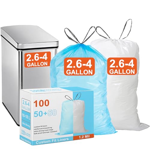 Image of 2.6-4 Gallon Blue & White Heavy Duty Trash Bags Reinforced Drawstring Trash Bags 100 TOTAL Fit 2.6 Gallon & 4 Gallon Trash Can GRAND SAVE!