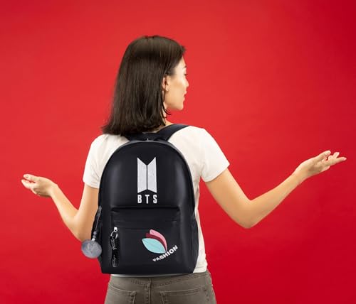Image of BTS Backpack for Girls & Boys | Stylish Waterproof School Bag with Fashion Design & Pom Pom Keychain | Lightweight Travel & College Backpack for Teens & K-Pop Fans-Best Gift