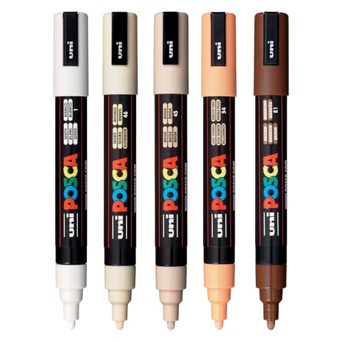 Marqueurs Posca 5M collection neutre lot de 5 feutres peinture pointe réversible