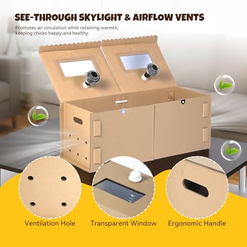 AsFrost 33" Extra Large Chick Brooder Box for 40 Chicks, Dual 75W No-Light Ceramic Heat Lamps, Adjustable Thermostat, 6 Waterproof Pads, Poultry Brooder for Quail, Rabbits & Reptiles — view 6