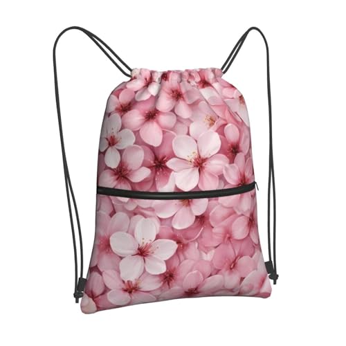 Cherry Blossom Petals Printing Drawstring Zipper Backpack For Hiking Camping Yoga - Convenient Daily Carry2