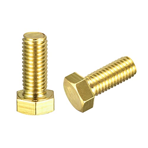 Image of uxcell Brass Hex Bolts, 1 /2-13x1-1 /4 2pcs Fully Thread Grade 4.8 Solid Brass Hexagon Head Bolt Machine Screws for Machinery