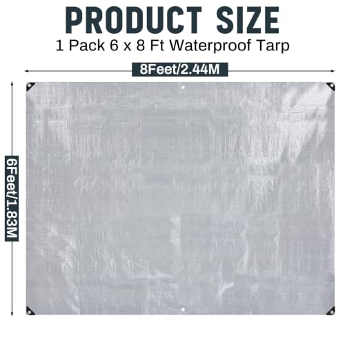 Image of 1 Pack Silver Tarps 6 x 8 ft, 5.5 Mil Waterproof Reflective Tarps, UV Resistant Sun Shade Tarp, Heavy Duty Roof Tarp for Roof Protection, Boat Cover, Rv Cover, Cars, Patio Furniture, Camping