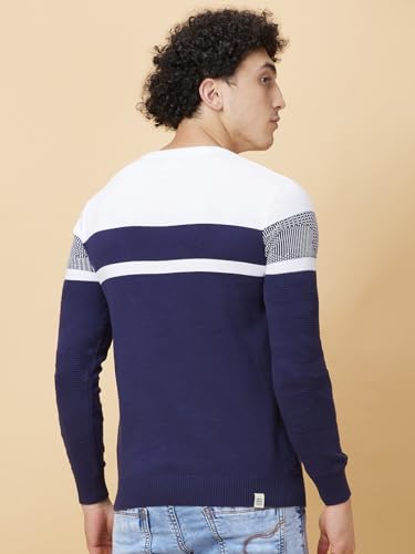 Image of Being Human Colourblocked Navy Blue Round Neck Sweater
