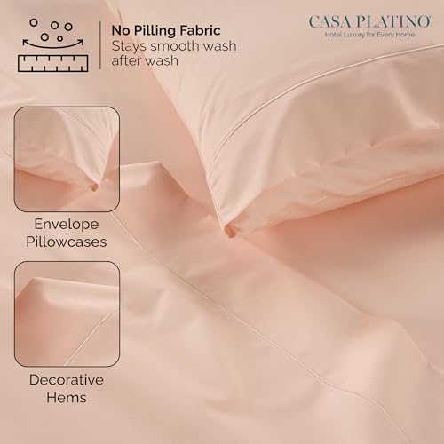 Casa Platino 100% Egyptian Cotton Sheets Full Size Set - 6 Pcs (1 Flat, 1 Fitted, 4 Pillowcases)- Ultra Smooth Sateen Weave Bed Sheets Set with 15" Deep Pockets - Veiled Rose