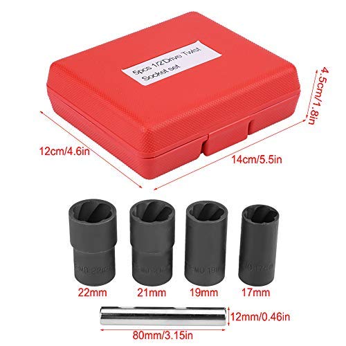 Socket Set, 5 Pcs Socket Set Rocking Wheel Nut Bolt Stud Extractor Remover 17 mm 19 mm 21 mm 22 mm Socket ?Random Delivery in Red or Blue?