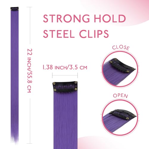 Image of WENNALIFE 12 PCS Deep Purple Hair Extensions Clip in, Colored Clip in Hair Extensions for Kids Highlights Rainbow Hair Clips for Girls Synthetic Straight Pop-up Style Colorful Girls Hair Accessories