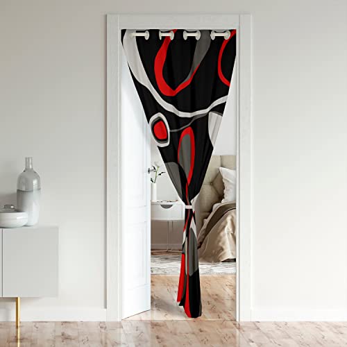 Geometric Strip Lines Door Curtain for Doorway Window Treatments for Couch Abstract Window Treatments s Luxury Art Room Divider Curtain Cover 132x203cmRed Grey Black - Image 2