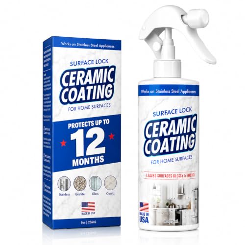 Surface Lock Ceramic Coating for Stainless Steel Appliances Hydrophobic Home Spray Protects Up to 12 Months Repels Fingerprints & Water Spots on Granite Quartz Glass Tile & Marble Made in USA