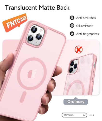Image of FNTCASE for iPhone 11 Pro Case: [Compatible with Magsafe] Translucent Matte Magnetic Phone Cover - Military Grade Drop Protection Shockproof Protective for iPhone 11Pro 2019 Cases - LightPink