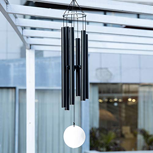 Loving Basso Metal Wind Chimes Outdoor Large Deep Tone,45In Large Outdoor Chimes Deep Tone Tuned Relaxing Melody,Sympathy Deep Sound Windchimes With A Card For Mother Father Family,Matte Black