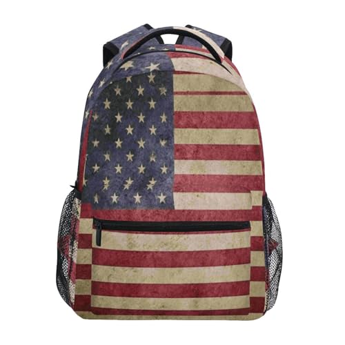 American Flag Kids Backpack Rustic Patriotic USA Flags Laptop Backpack School Bag Bookbag Camping Travel Outdoor Daypack Shoulder Bag for Boy Girl