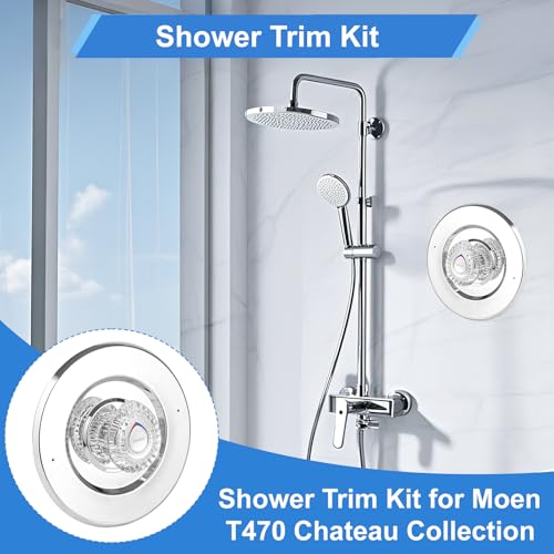 Image of Shower Trim Kit, Compatible with Moen T470 Chateau Shower Trim Kit, With Replacement Cartridge and 104421 Removal Tool, Escutcheon, Shower handle, Tubes and Screws, Chorme