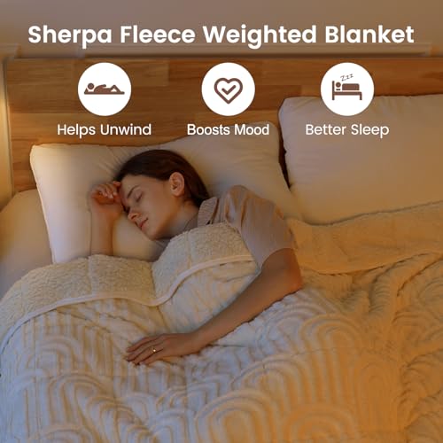 Image of Sherpa Fleece Adult Weighted Blanket Great for Sleep, 20 lbs Dual Sided Soft Fuzzy Heavy Blankets for Couch Bed Sofa, Cozy Warm Arched Jacquard Throw for Winter (Cream White, 60 inch x 80 inch, 20 Pounds)
