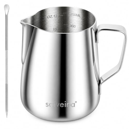 Image of Saiveina Milk Frothing Pitcher, 12oz Milk Frother Cup with Art Pen