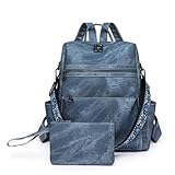 Puwuzixi Backpack Purse for Women, Waterproof PU Leather Back pack, Anti-Theft Women Backpack, Lightweight Fashion Multipurpose Shoulder Bag Handbag, Blue