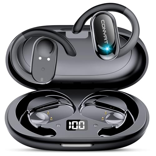 Conyat Ecouteurs Bluetooth sans Fil Open Ear, Écouteurs Bluetooth 5.4 HiFi Stéréo Basses avec 4 MIC HD, Ecouteurs Bluetooth Open Ear avec Écran LED