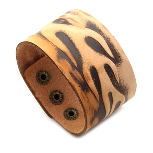 Image of Punk Rock Print Pattern Wristband Wide Leather Cuff Bracelet
