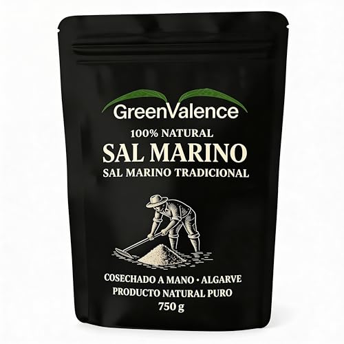 GreenValence Sal Marinho Tradicional – Sal Marina Gruesa 100% Natural del Algarve, Cosechada a Mano, Sin Refinar, Rica en Minerales, Sin Aditivos, Sal Gourmet Premium para Cocina y Parrilla (750 g)