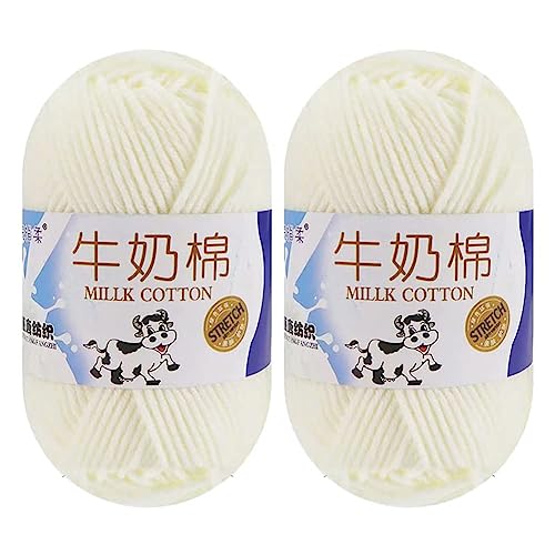 2 Rolls Soft Milk Cotton Yarn Skeins for DIY Doll...