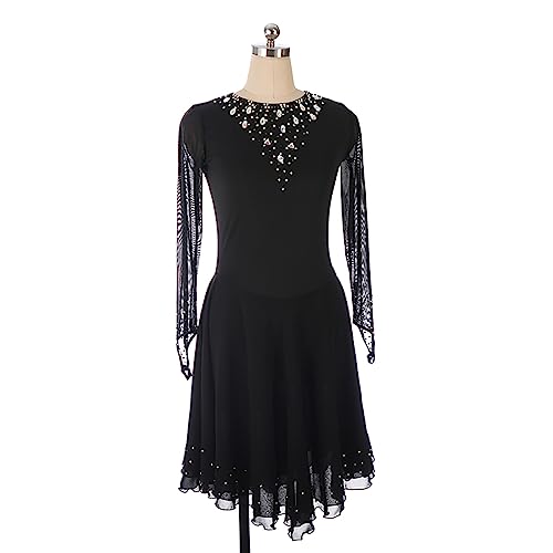 kzytamz Vestido feminino de manga comprida para meninas com estampa de strass e contas para competiç