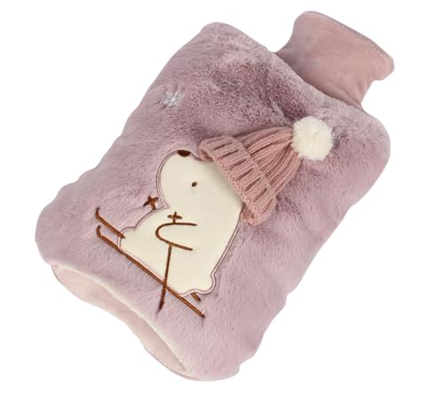 Hot Water Bottle with Cover, 2000ML Hot Water Bag for Hot and Cold Compress, Hand Feet Warmer for Winter Ski Dog-Grey