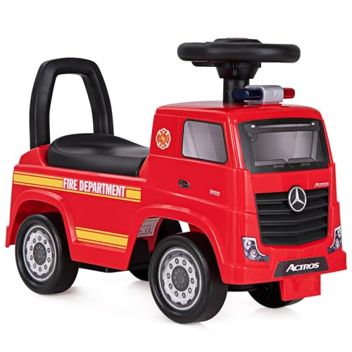 COSTWAY Camion dei Pompieri per Bambini, Macchinina Cavalcabile con Musica e Clacson, con Spazio di Stoccaggio Nascosto e Volante, Regalo per Bambini 2-6 Anni