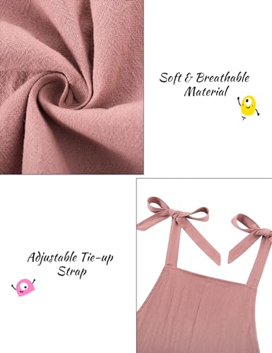 Image of Girls Romper Sleeveless Adjustable Tie-Up Strap Short Jumpsuits Summer Clothes with Pocket 5-12 years