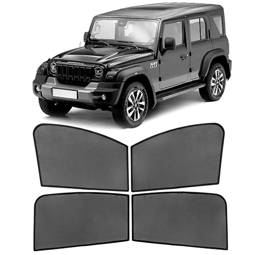 Image of AutoStory Custom Fit Black Mesh Cotton Mesh Car Sunshade for Thar Roxx 2024 Onwards | UV & Heat Protection Car Window Curtains | Privacy Car Sun Shade | Breathable Vehicle Specific Side Window Shades