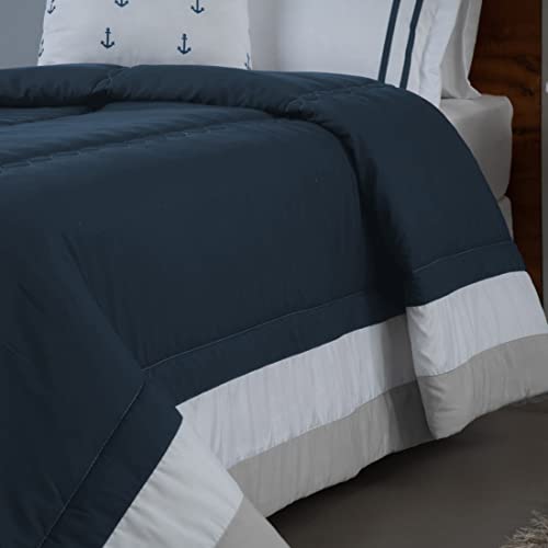 Kit Edredom Solteiro Âncora 4 Peças Marinho